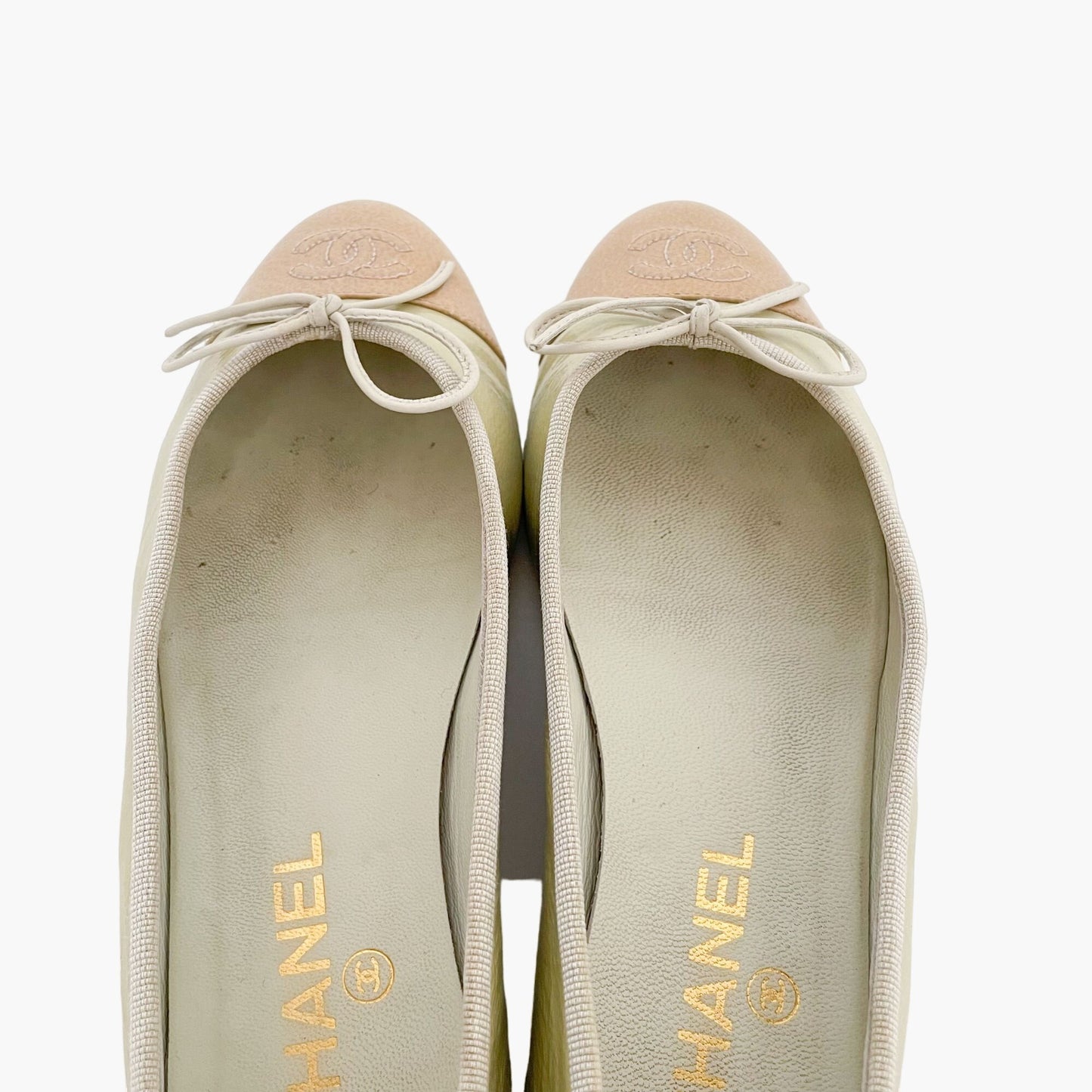 Chanel CC Cap Toe Ballet Flats in Pastel Yellow/Beige Size 37.5