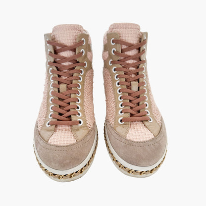 Chanel High Top Chain Sneakers in Light Pink Tweed Size 37.5