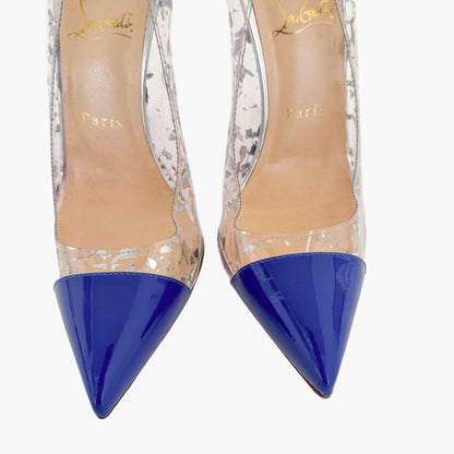 Christian Louboutin Debout 120 Pumps in Blue Patent, PVC and Multicolor Python Size 39.5