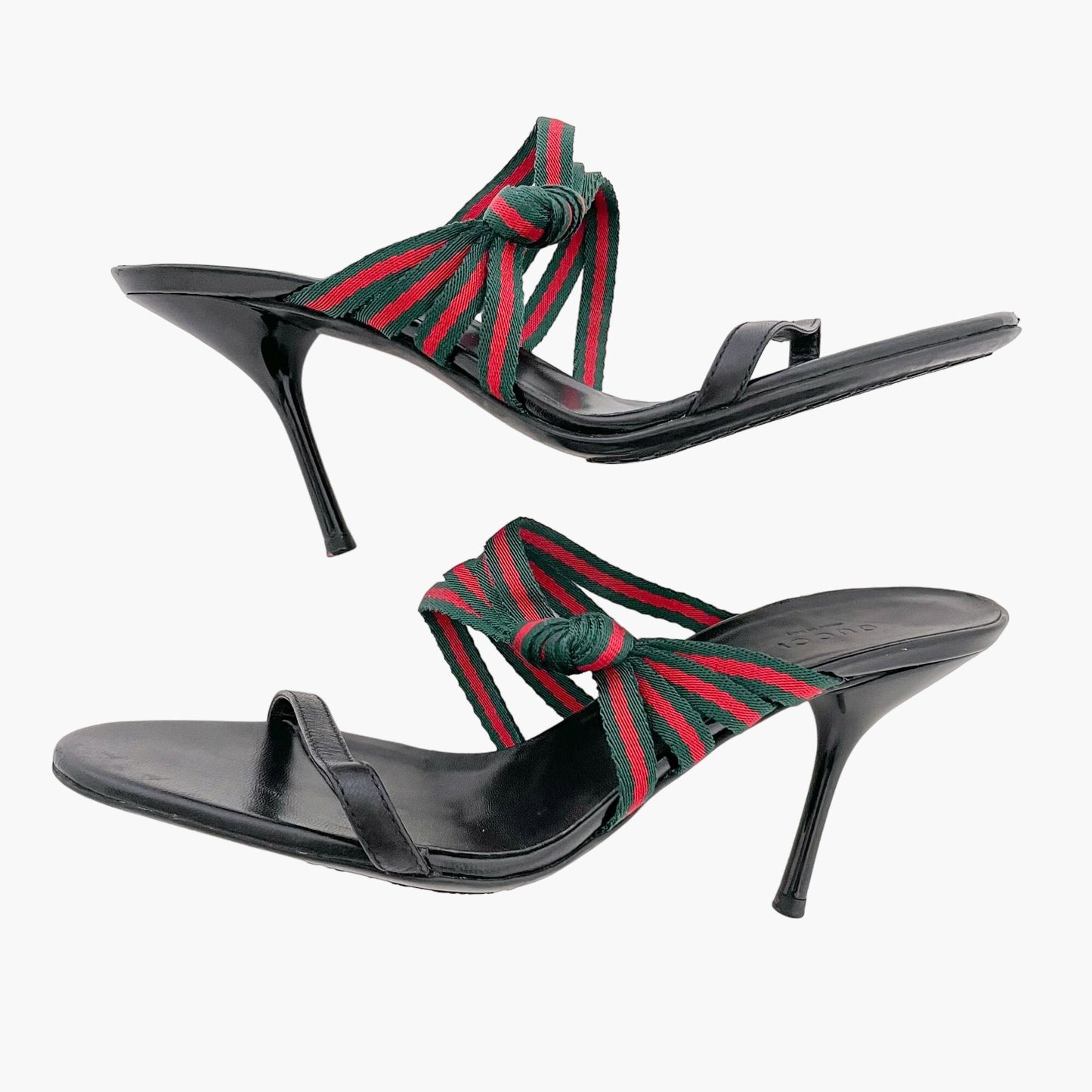 Gucci Mirabelle Knotted Web Stripe Mule Sandals in Black Size 9