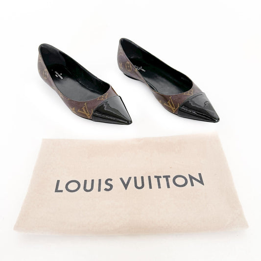 Louis Vuitton Fetish Cap Toe Ballet Flats in Brown Monogram Canvas Size 37.5