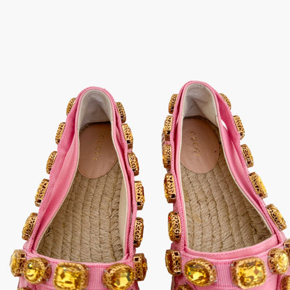 Gucci Pepita Crystal-Embellished Espadrille Flats in Pink Canvas Size 39