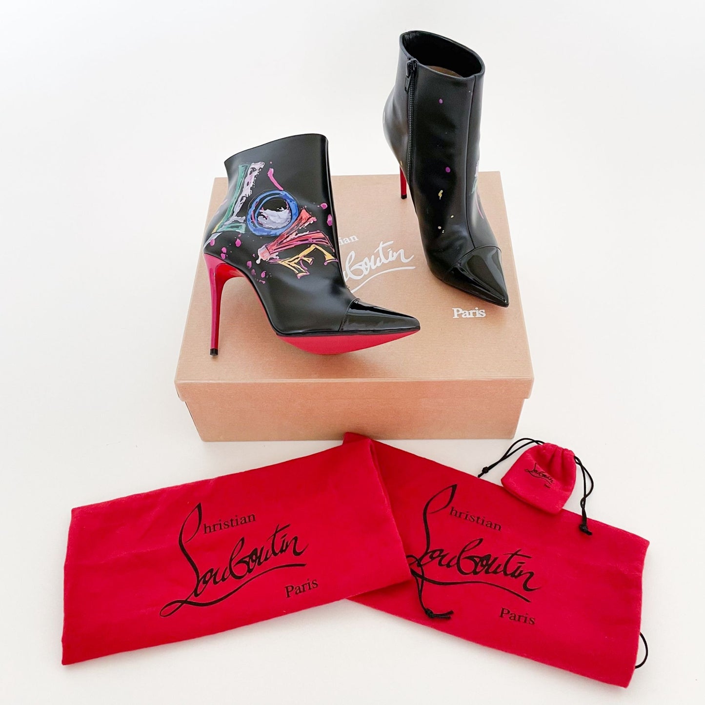 Christian Louboutin In Love/Love Is A Boot 100 in Version Black Calf/Patent Size 35