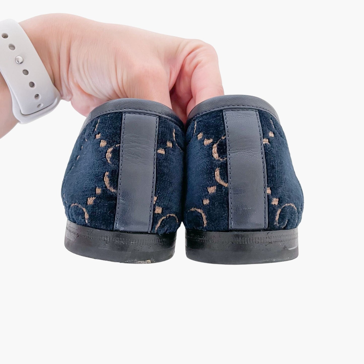 Gucci Jordaan Horsebit Loafer in Navy Blue GG Velvet Size 37.5