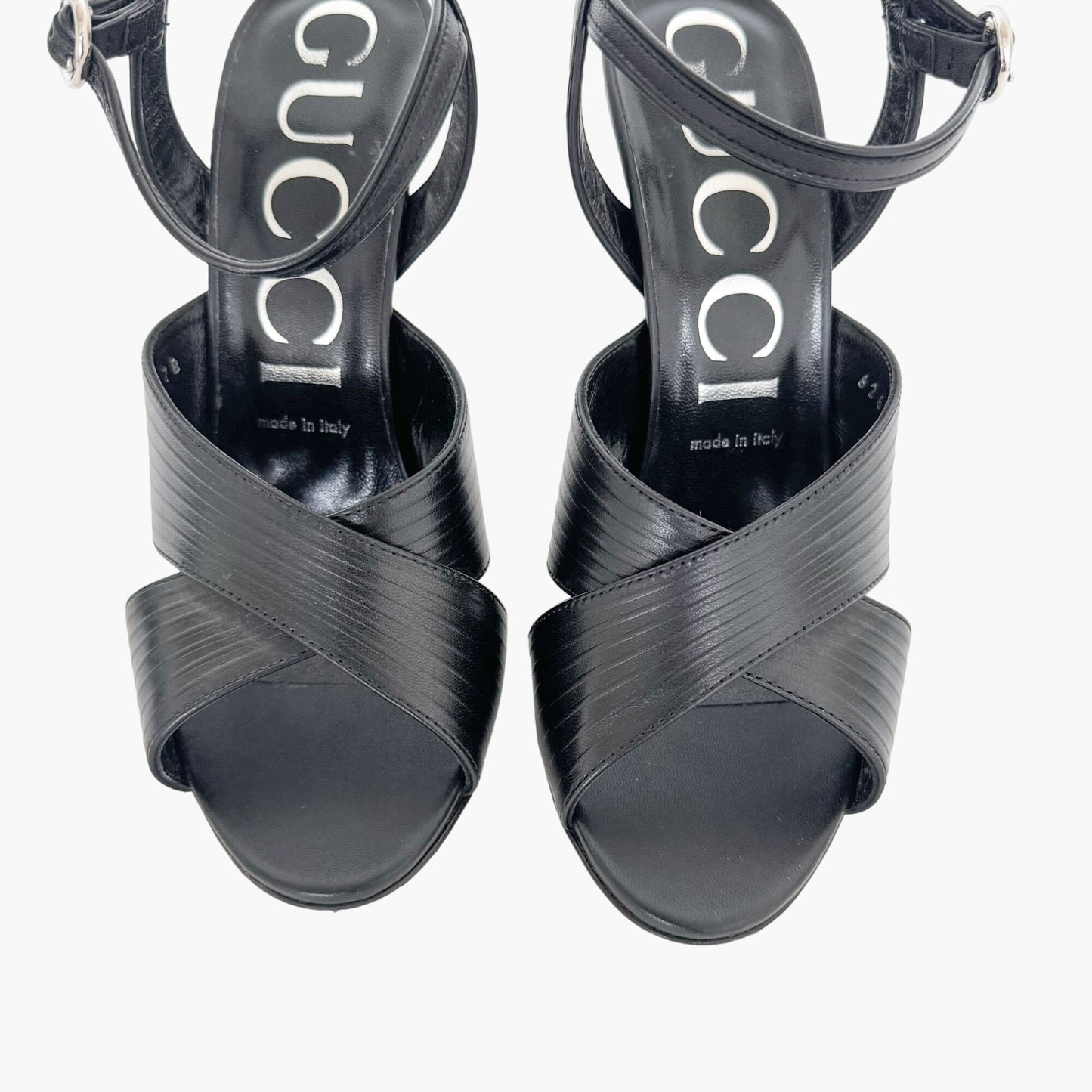 Gucci Betsey 105 Cross-Strap Sandals in Black Leather Size 38