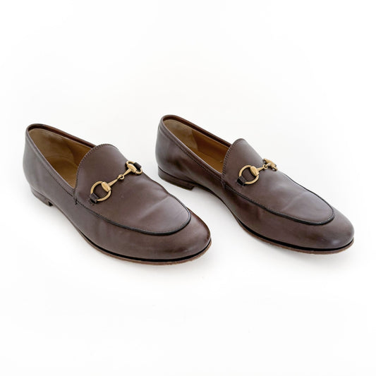 Gucci Jordaan Horsebit Loafer in Brown Leather Size 37.5