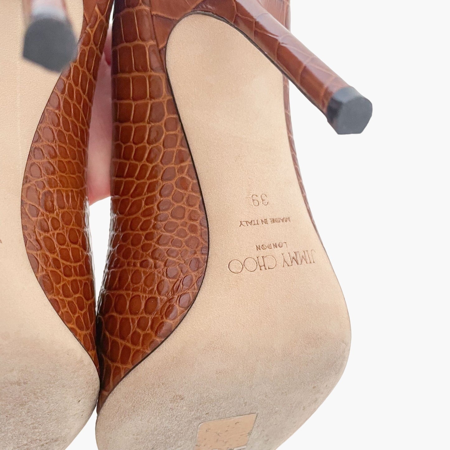 Jimmy Choo Love 100 Pumps in Cuoio (Brown) Croc Embossed Leather Size 39
