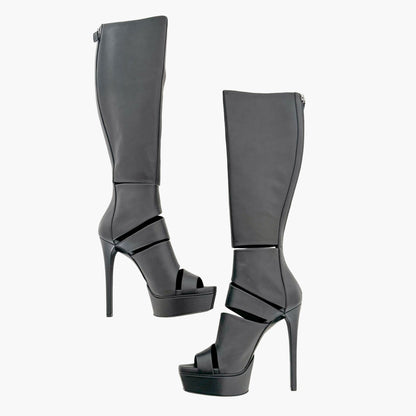 Gucci Helena Babylon Cutout Boots in Black Leather Size 36