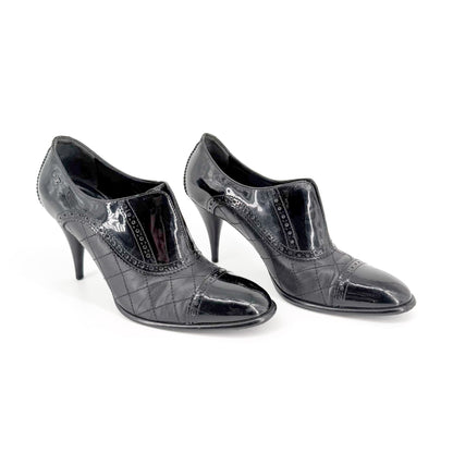 Chanel Quilted Brogue Ankle Booties Black Size 40