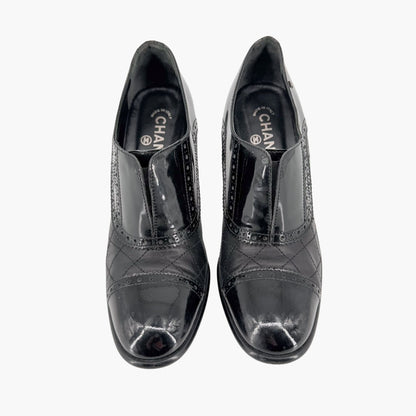 Chanel Quilted Brogue Ankle Booties Black Size 40
