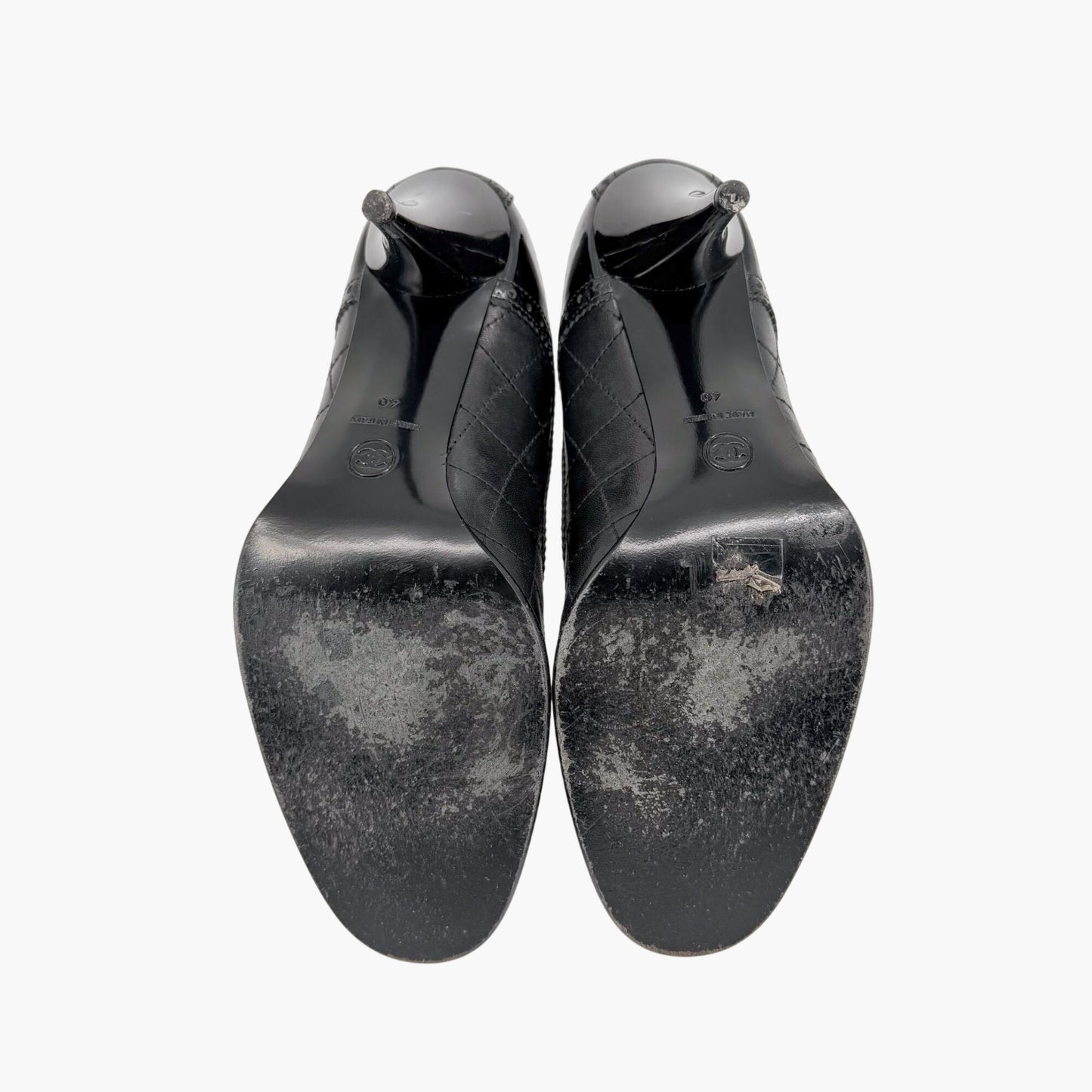 Chanel Quilted Brogue Ankle Booties Black Size 40