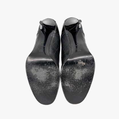 Chanel Quilted Brogue Ankle Booties Black Size 40