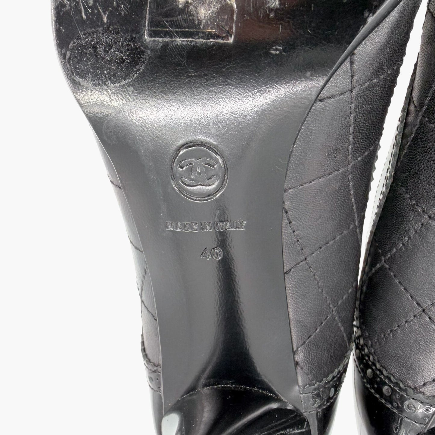 Chanel Quilted Brogue Ankle Booties Black Size 40