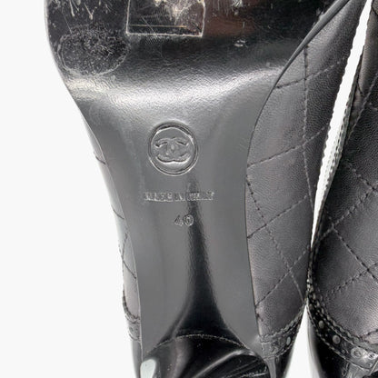 Chanel Quilted Brogue Ankle Booties Black Size 40