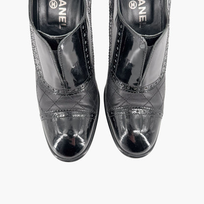 Chanel Quilted Brogue Ankle Booties Black Size 40