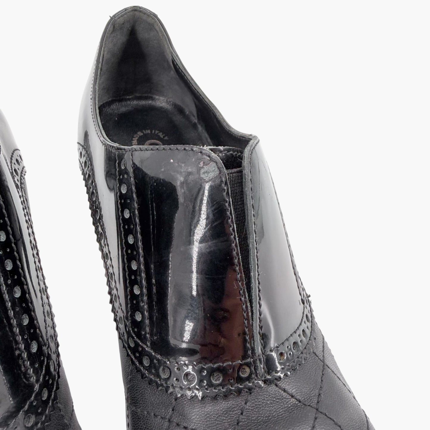 Chanel Quilted Brogue Ankle Booties Black Size 40