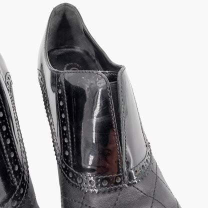 Chanel Quilted Brogue Ankle Booties Black Size 40