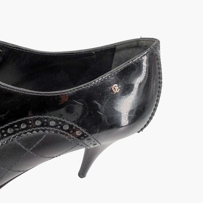 Chanel Quilted Brogue Ankle Booties Black Size 40