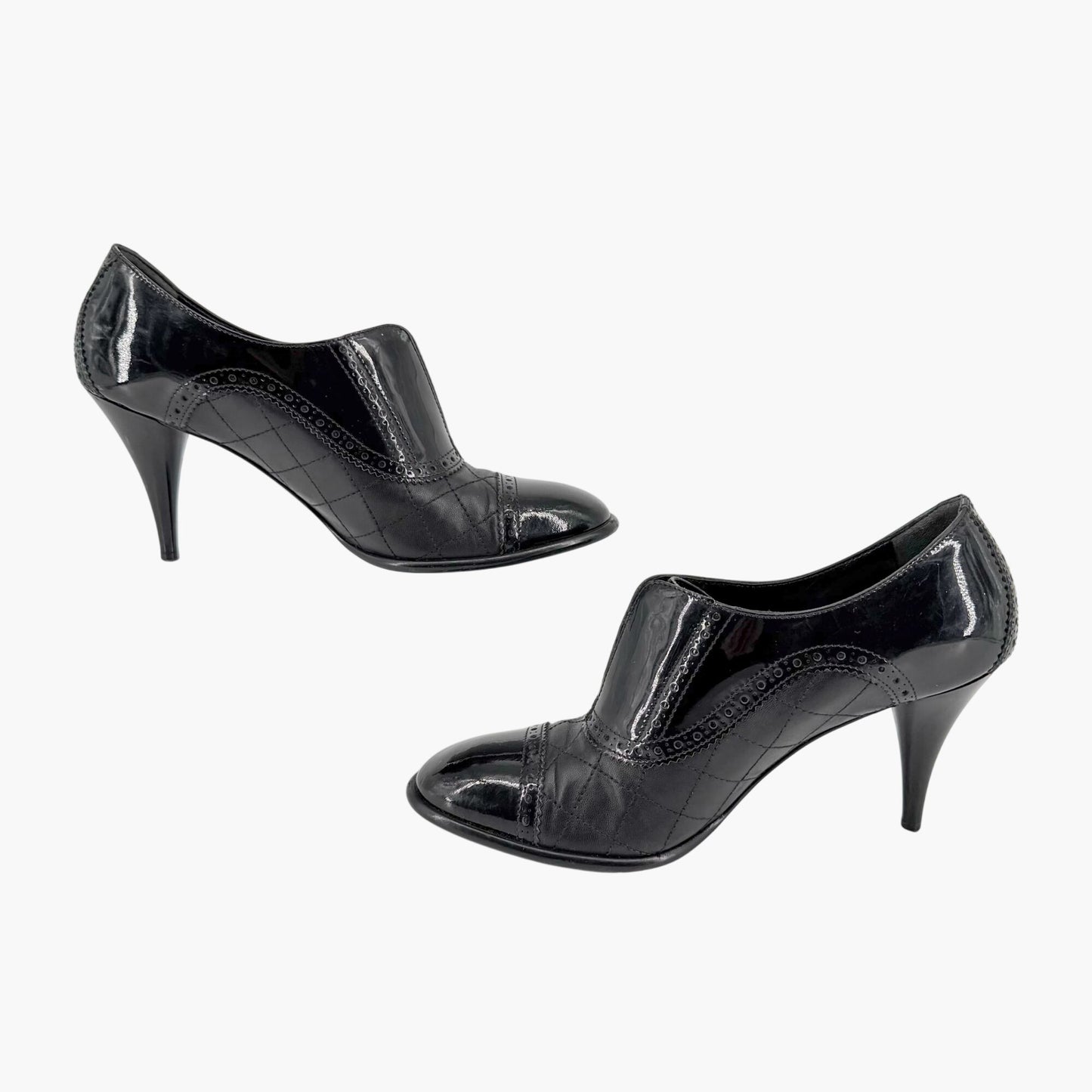 Chanel Quilted Brogue Ankle Booties Black Size 40