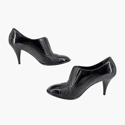 Chanel Quilted Brogue Ankle Booties Black Size 40