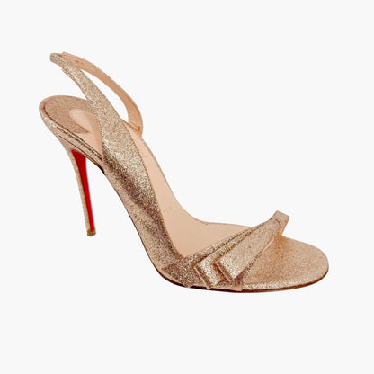 Christian Louboutin Space Noeud 100 Bow Sandals in Gold Glitter Size 37.5