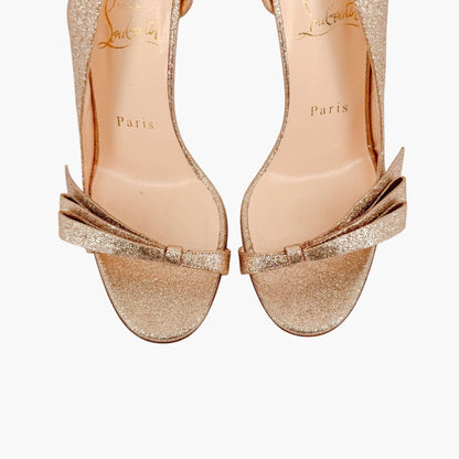 Christian Louboutin Space Noeud 100 Bow Sandals in Gold Glitter Size 37.5