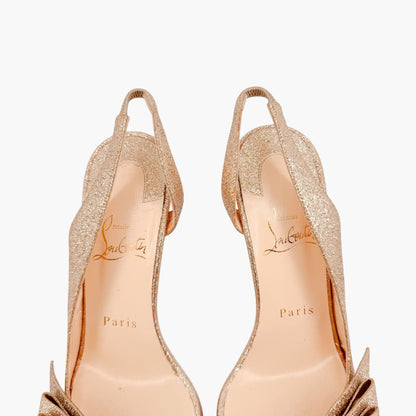 Christian Louboutin Space Noeud 100 Bow Sandals in Gold Glitter Size 37.5