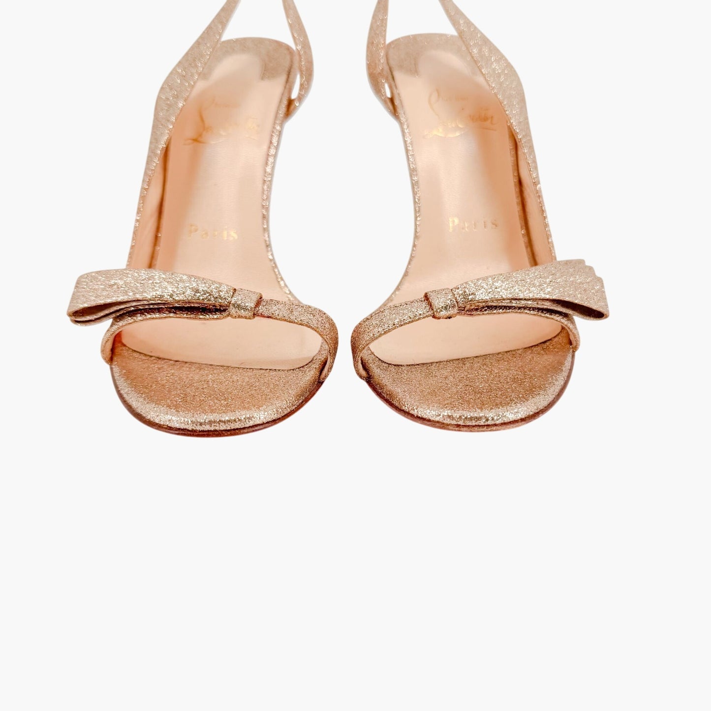 Christian Louboutin Space Noeud 100 Bow Sandals in Gold Glitter Size 37.5