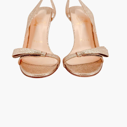 Christian Louboutin Space Noeud 100 Bow Sandals in Gold Glitter Size 37.5