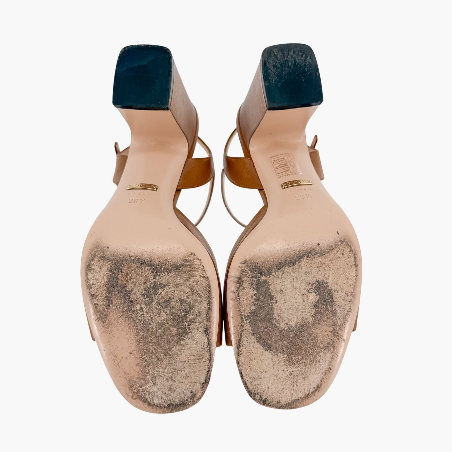 Gucci Lady Horsebit Block Heel Sandals in Brown Leather Size 38.5