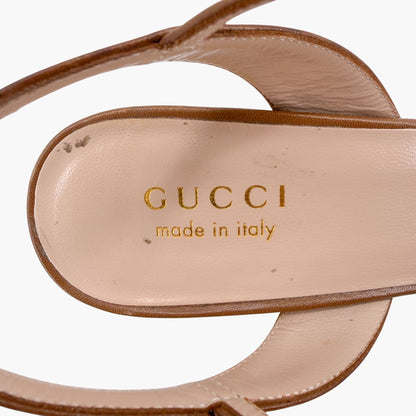Gucci Lady Horsebit Block Heel Sandals in Brown Leather Size 38.5