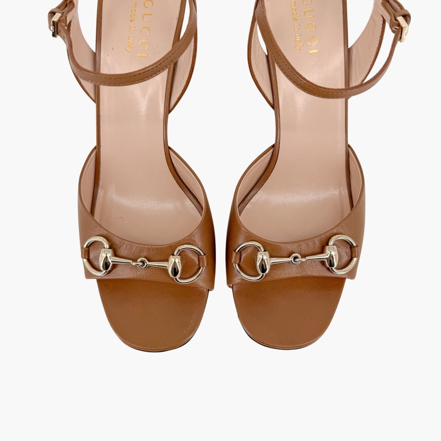 Gucci Lady Horsebit Block Heel Sandals in Brown Leather Size 38.5