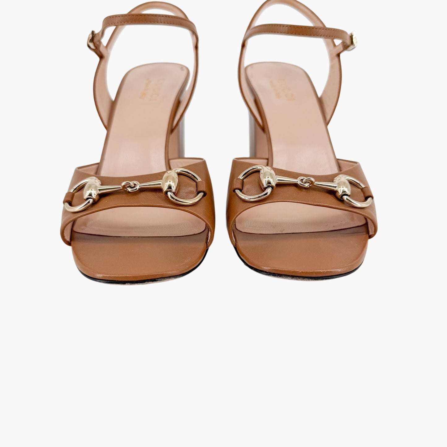 Gucci Lady Horsebit Block Heel Sandals in Brown Leather Size 38.5