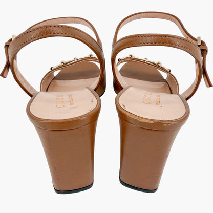 Gucci Lady Horsebit Block Heel Sandals in Brown Leather Size 38.5