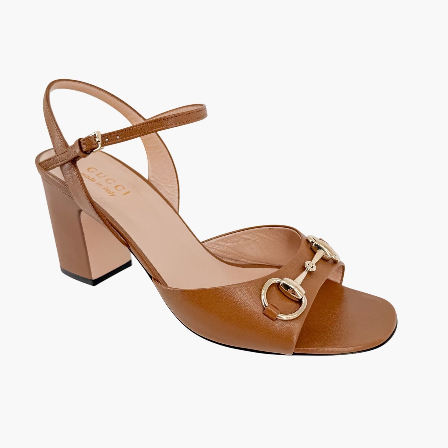 Gucci Lady Horsebit Block Heel Sandals in Brown Leather Size 38.5