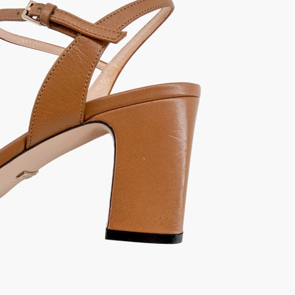Gucci Lady Horsebit Block Heel Sandals in Brown Leather Size 38.5