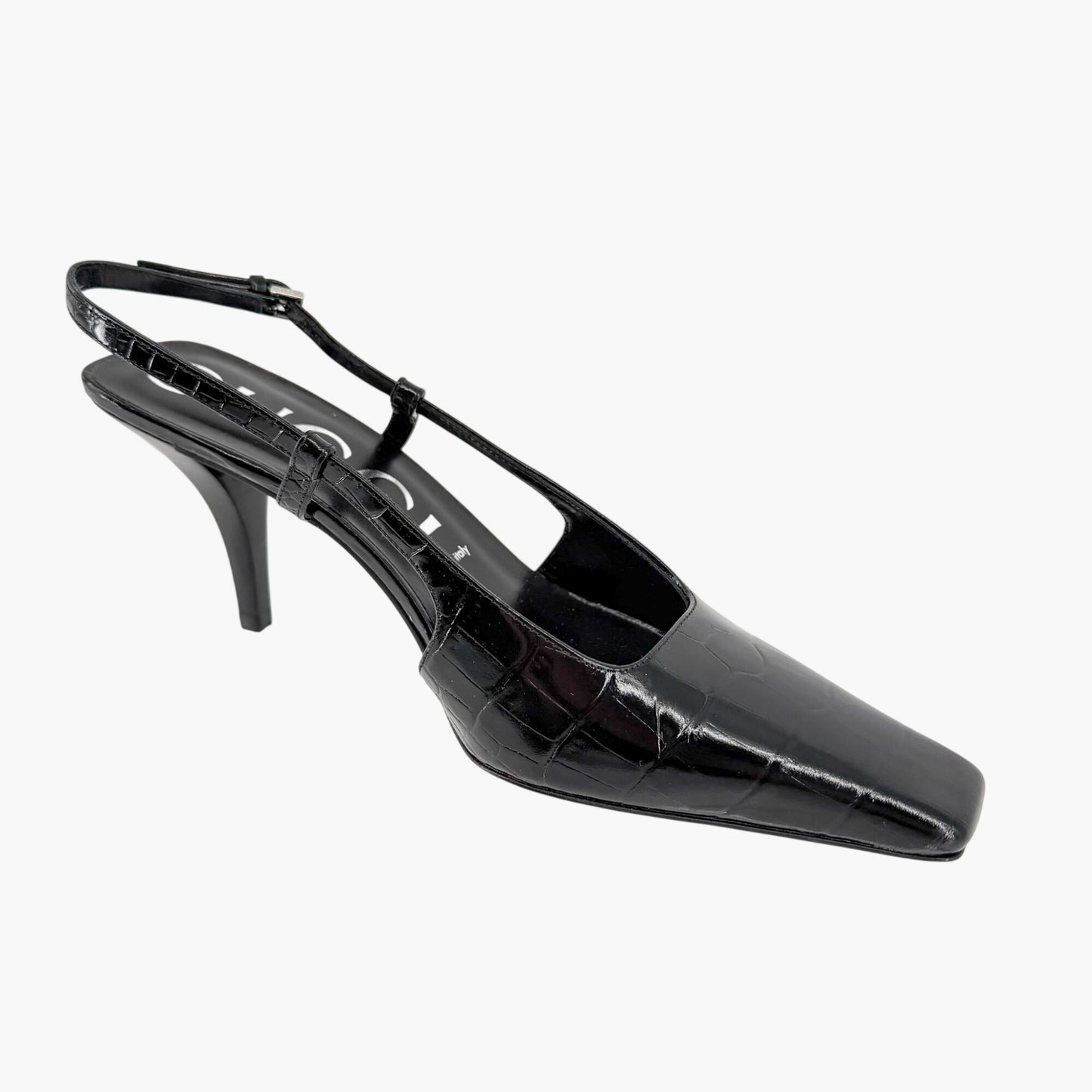 Gucci Crocodile Embossed Slingback Pumps in Black Leather Size 39