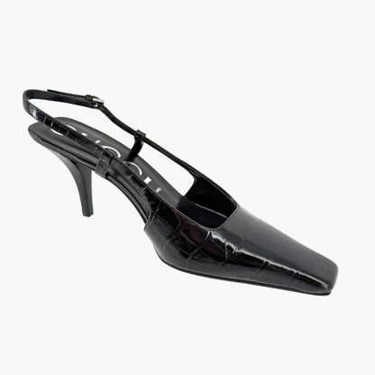 Gucci Crocodile Embossed Slingback Pumps in Black Leather Size 39