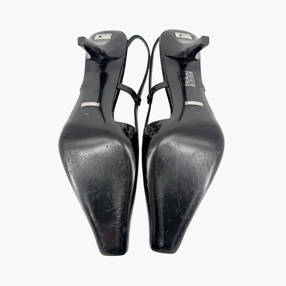Gucci Crocodile Embossed Slingback Pumps in Black Leather Size 39