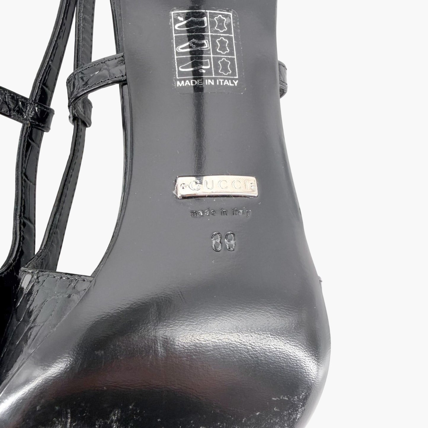 Gucci Crocodile Embossed Slingback Pumps in Black Leather Size 39