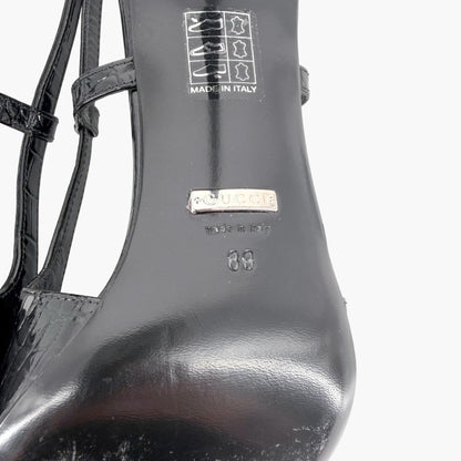 Gucci Crocodile Embossed Slingback Pumps in Black Leather Size 39