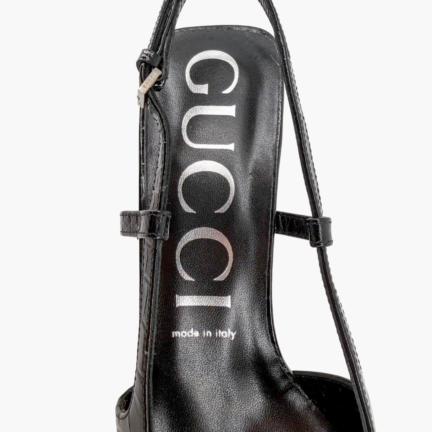 Gucci Crocodile Embossed Slingback Pumps in Black Leather Size 39