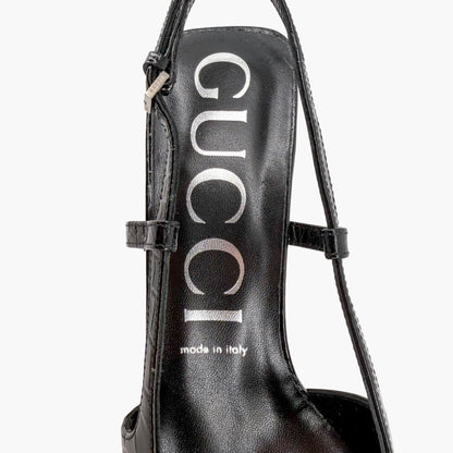 Gucci Crocodile Embossed Slingback Pumps in Black Leather Size 39