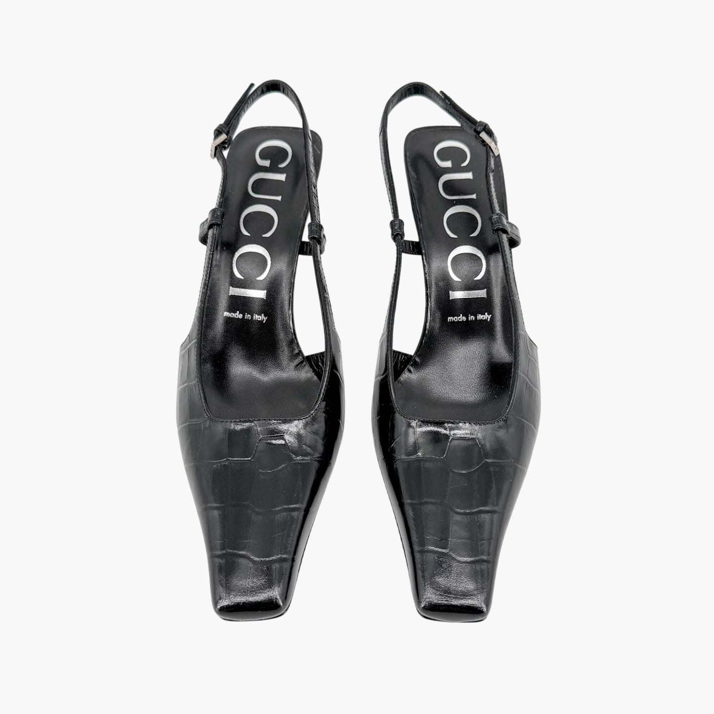 Gucci Crocodile Embossed Slingback Pumps in Black Leather Size 39