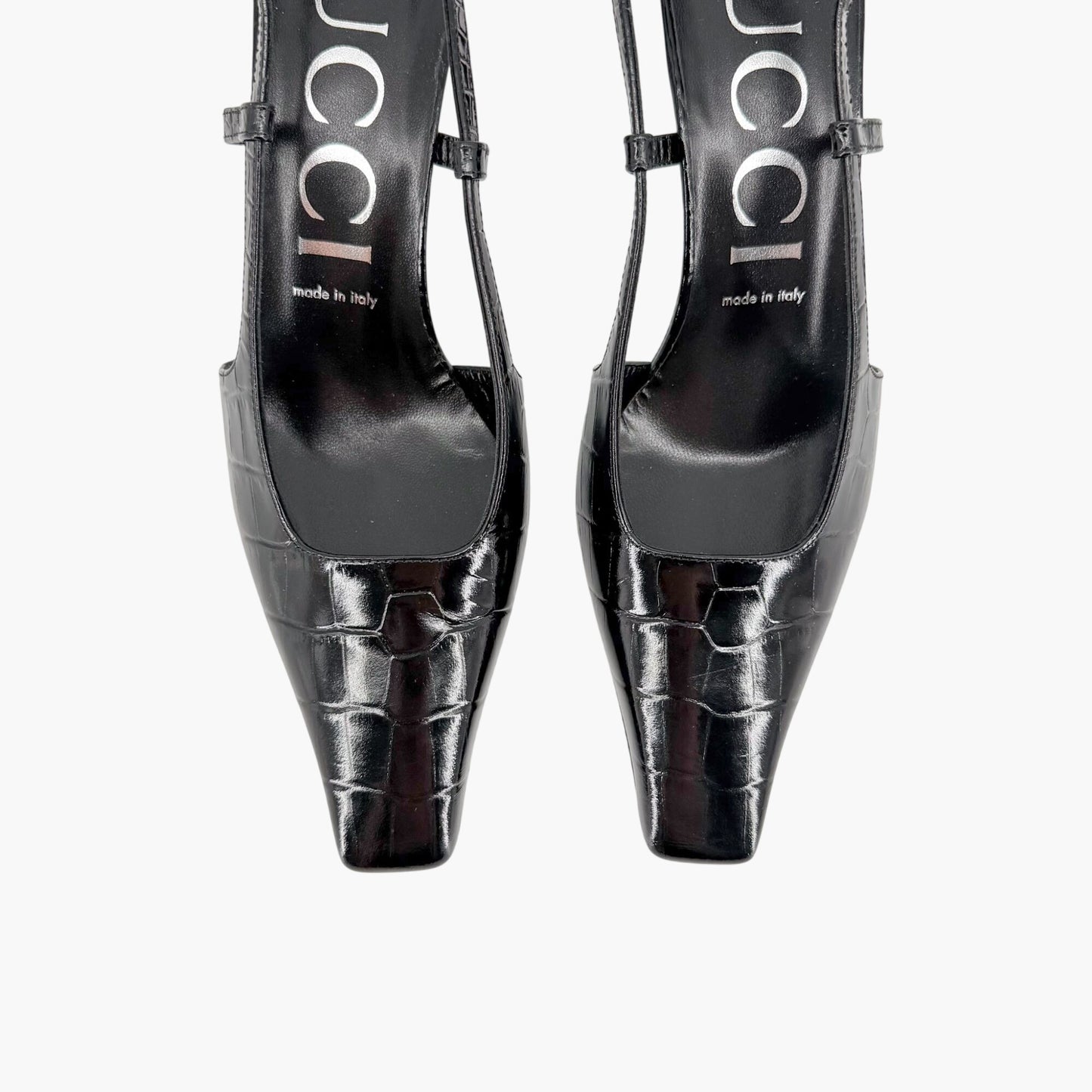 Gucci Crocodile Embossed Slingback Pumps in Black Leather Size 39