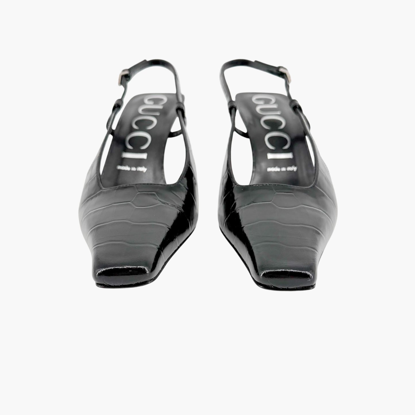 Gucci Crocodile Embossed Slingback Pumps in Black Leather Size 39