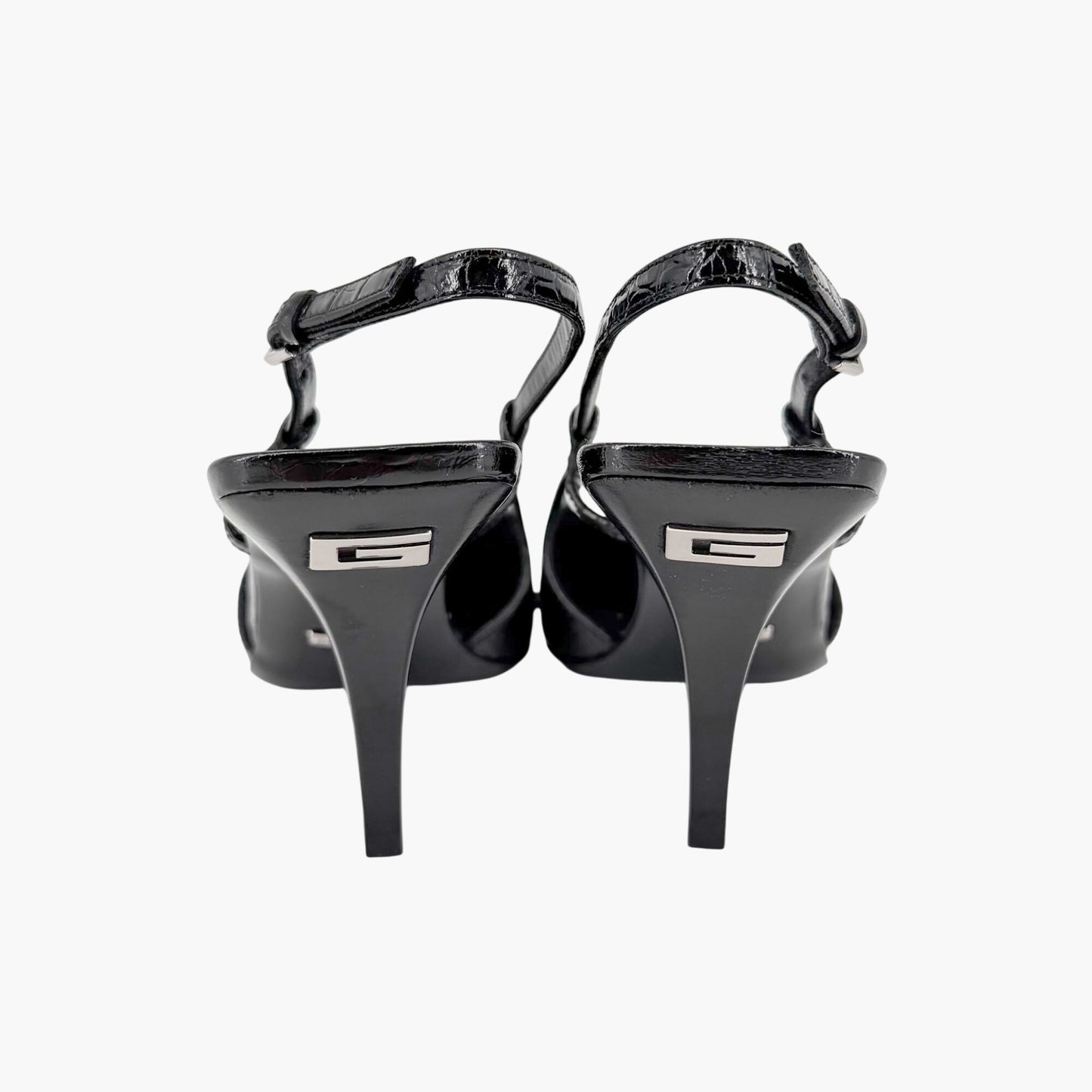 Gucci Crocodile Embossed Slingback Pumps in Black Leather Size 39
