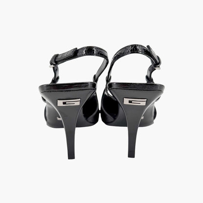 Gucci Crocodile Embossed Slingback Pumps in Black Leather Size 39
