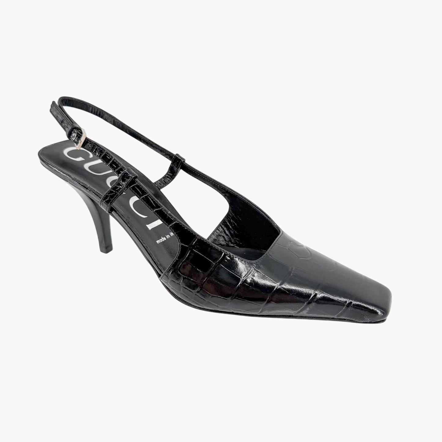 Gucci Crocodile Embossed Slingback Pumps in Black Leather Size 39