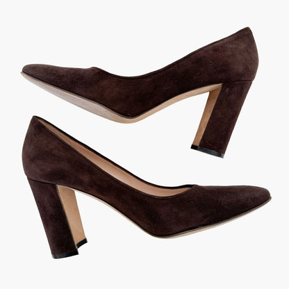 Manolo Blahnik Tucciototo 90mm Block Heel Pumps in Brown Suede Size 38